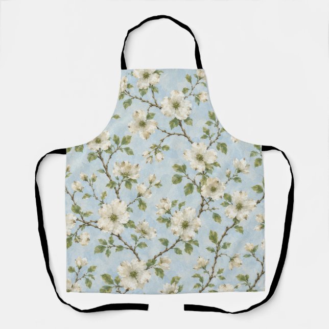 Tablier Motif de fleur de cornouiller du Sud sur fond bleu (Recto)