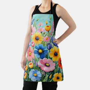 Tablier Motif de fleurs de printemps vibrant à l'aquarelle