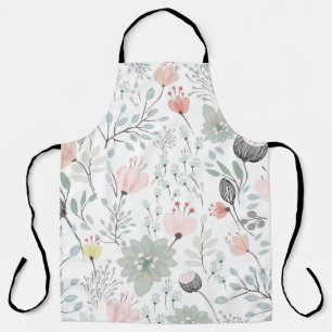 Tablier Motif de fleurs et feuilles en vert tropical et ro