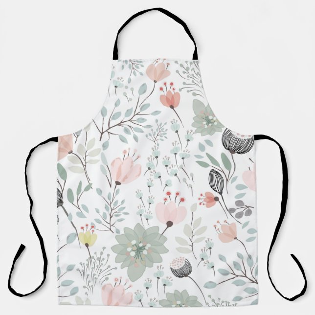 Tablier Motif de fleurs et feuilles en vert tropical et ro (Recto)