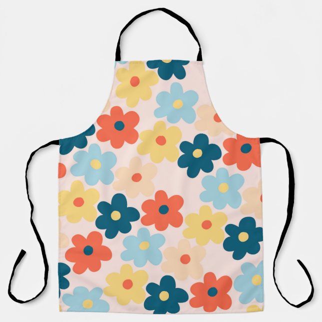 Tablier Motif de fleurs hippie rétro coloré (Recto)
