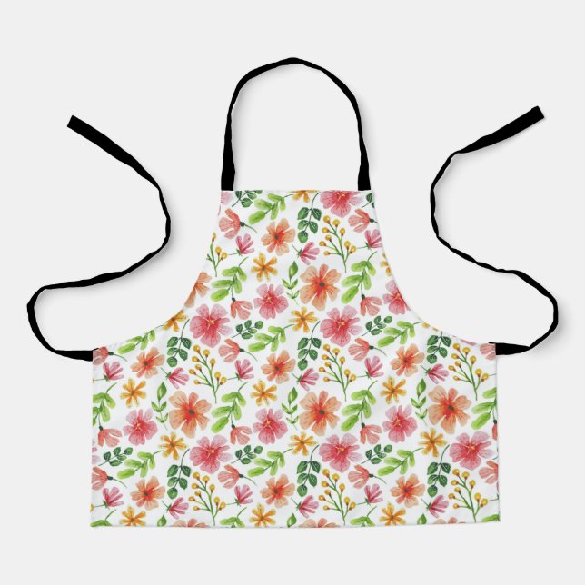 Tablier Motif de fleurs roses à l'aquarelle (Recto)