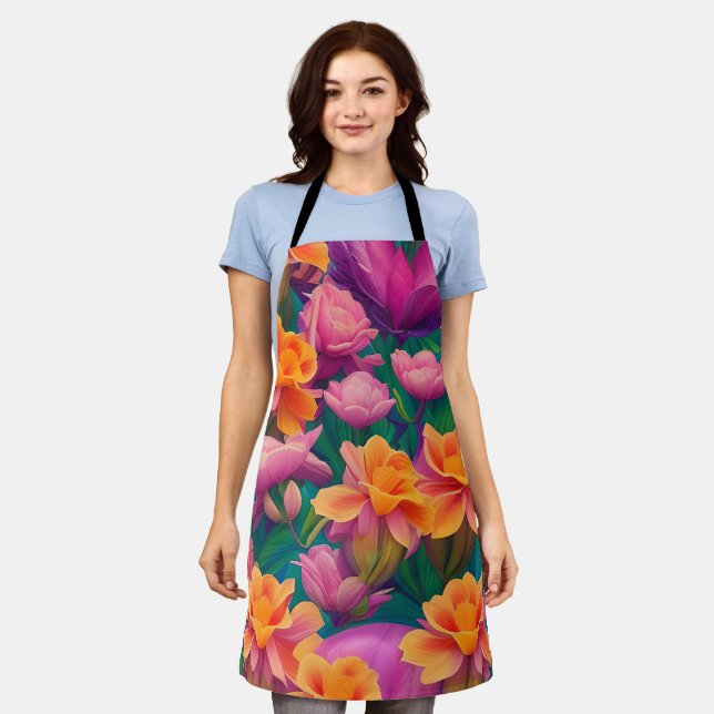 Tablier Motif de fleurs tropicales hawaïennes (Porté)
