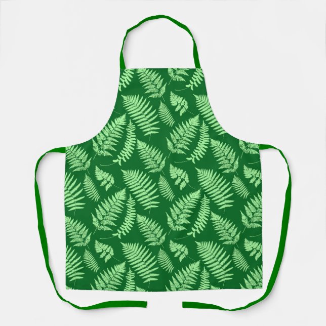 Tablier Motif de fougère des bois, vert clair et émeraude (Recto)