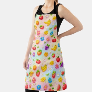 Tablier Motif de fruits colorés avec des fleurs et des fru