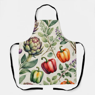 Tablier Motif de jardin potager à l'aquarelle