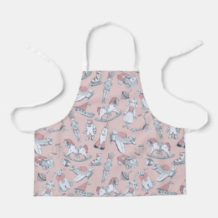 Tablier Motif de jouets vintage rose/gris ID783