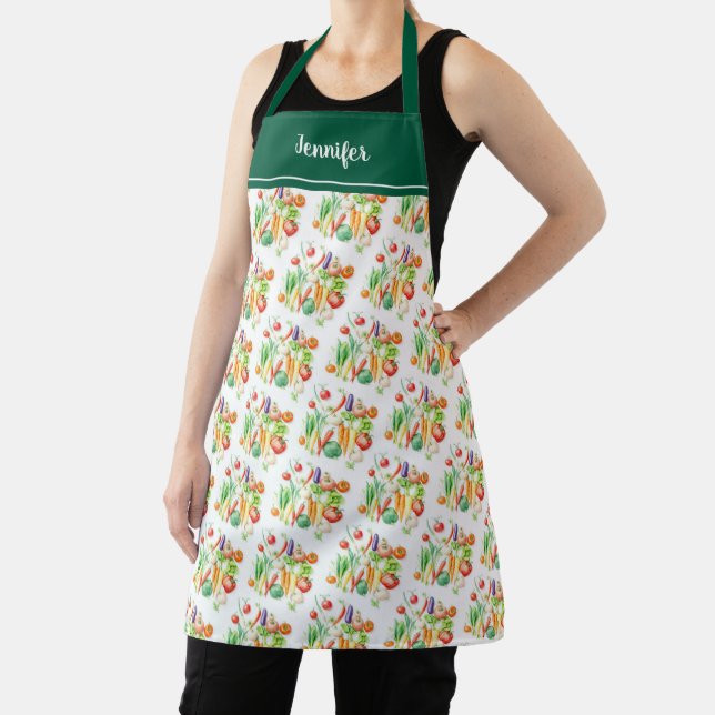 Tablier Motif de légumes aquarelle moderne personnalisé (Insitu)