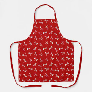 Tablier Motif de libellules japonais, rouge profond et bla