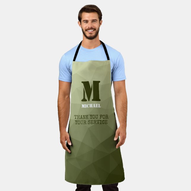 Tablier Motif de maille géométrique vert clair de l'armée (Porté)