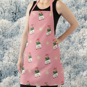 Tablier Motif de Noël Vintage, Sucres de canne avec rose