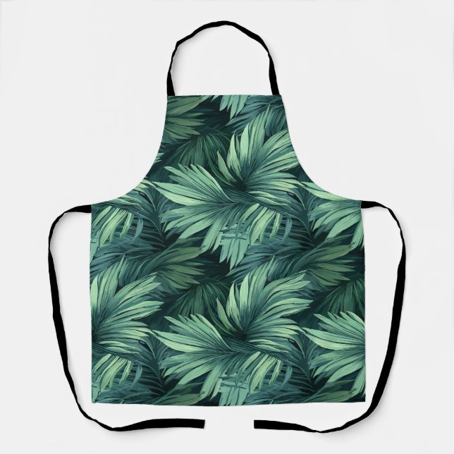 Tablier Motif de palmier tropical jungle verte gras (Recto)