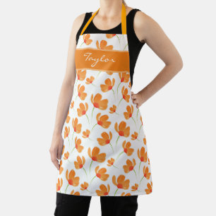 Tablier Motif de Poppies d'aquarelle orange