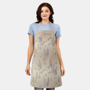 Tablier Motif de prairie au lupin et au papillon au pastel