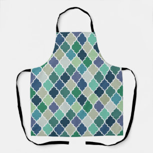 Tablier Motif de quatrefoil bleu, vert et turquoise