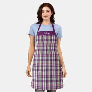 Tablier Motif de répétition carreauté violet et vert Illus