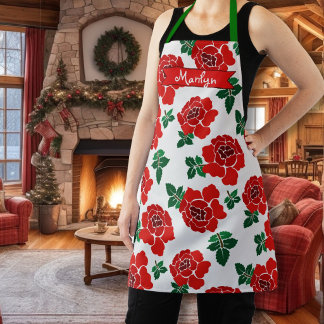 Tablier Motif de roses rouges illustrées floral