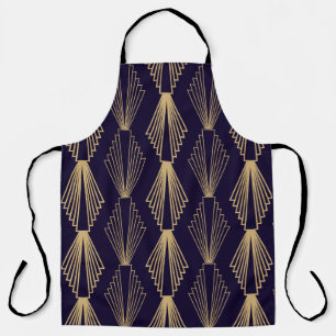 Tablier Motif de style Art déco doré. Bleu bleu foncé sans