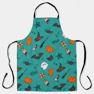 Tablier Motif de style plat Halloween Turquoise.
