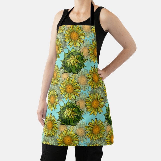 Tablier Motif de tournesol jaune avec feuillage et bourgeo (Insitu)