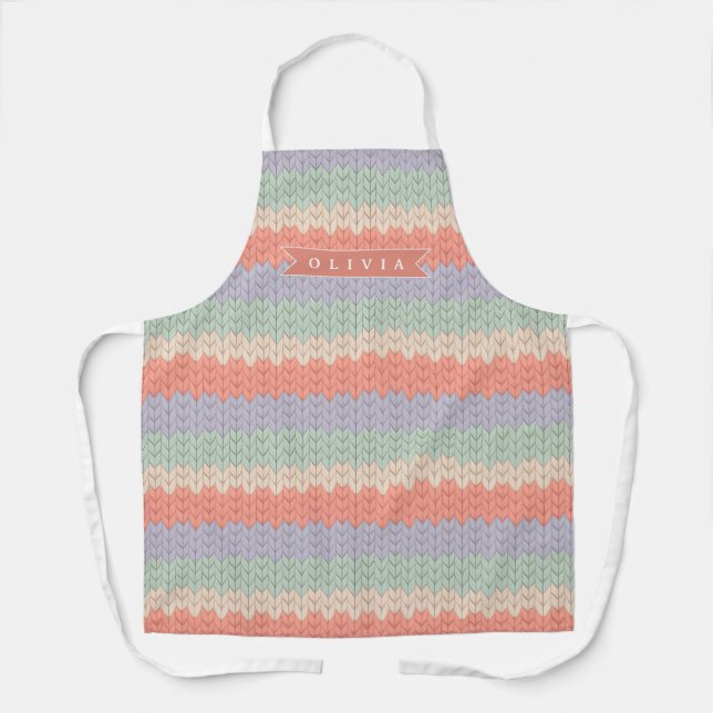 Tablier Motif de tricot pastel scandinave personnalisé Nom (Recto)