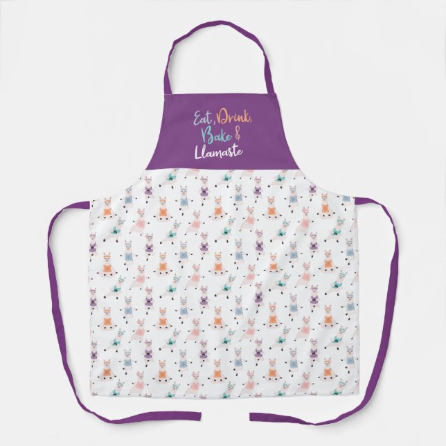 Tablier Motif de Yoga Llama| Manger, Boire, Cuire et Llama (Recto)
