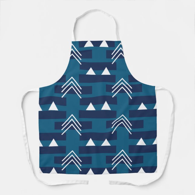 Tablier Motif décoratif bleu blanc géométrique (Recto)