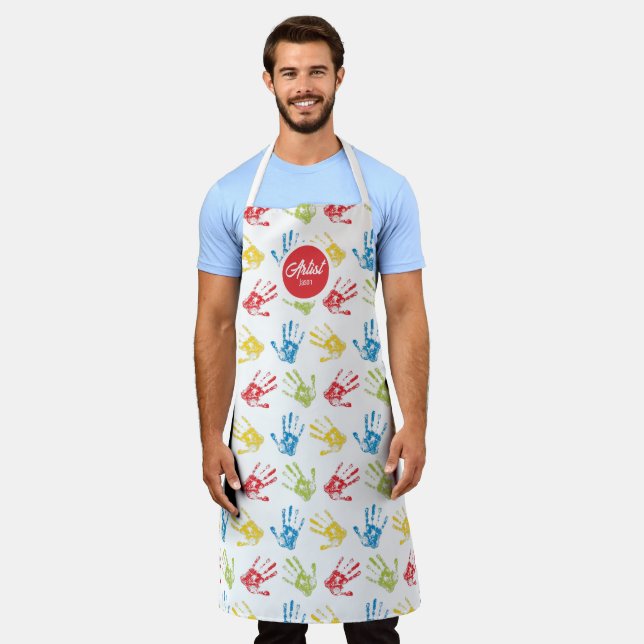 Tablier Motif d'empreintes amusantes colorées (Porté)
