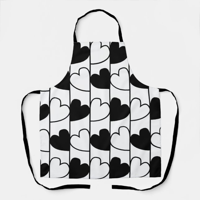 Tablier Motif des rayures de coeur noir et blanc (Recto)