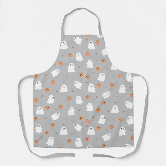 Tablier Motif d'Halloween gris et gris Citrouille (Recto)