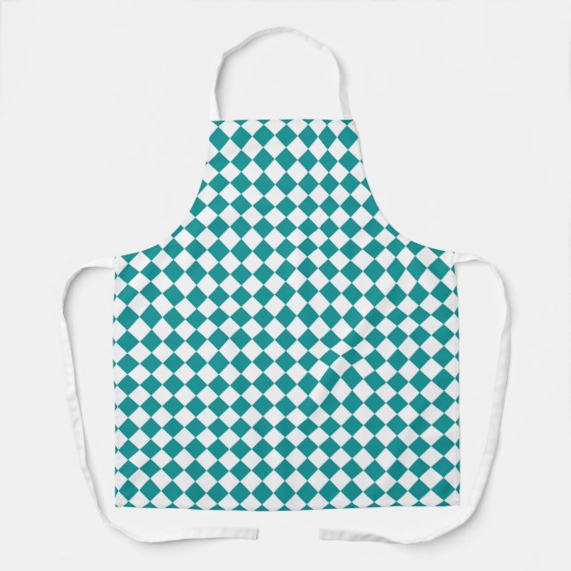 Tablier Motif diamant turquoise blanc Checker (Recto)
