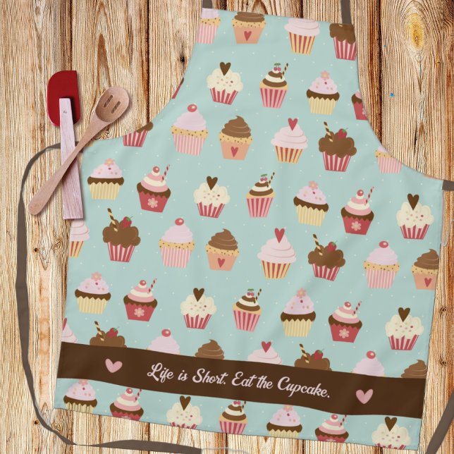 Tablier Motif d'impression Cupcake sur bleu clair (Créateur téléchargé)