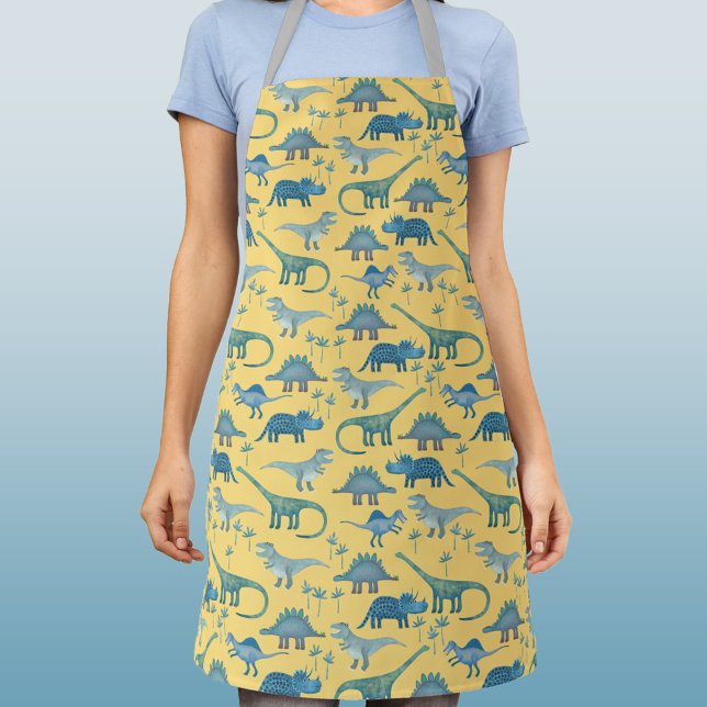 Tablier Motif Dinosaur (Blue dinosaurs on a yellow background patterned apron)