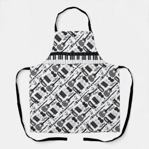 Tablier Motif d'instruments de musique modernes en noir et