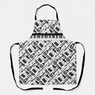 Tablier Motif d'instruments de musique modernes en noir et