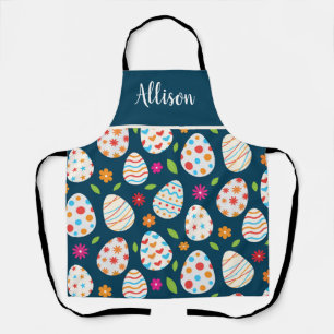 Tablier Motif d'oeuf de Pâques avec fleurs nom personnalis