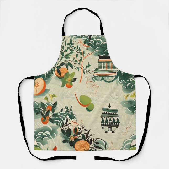 Tablier Motif d'oranges Ethereales avec temples Zen (Recto)