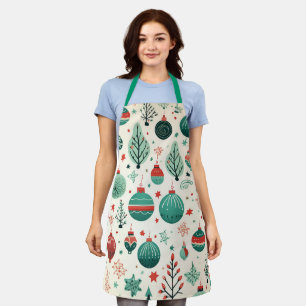 Tablier Motif d'ornements d'arbre vintage Noël rétro