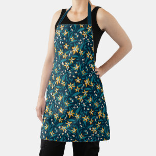 Tablier Motif élégant de fleurs jaunes sur feuilles vert f
