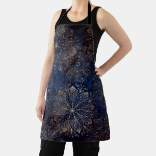 Tablier Motif élégant de Mandala en or et en bleu foncé