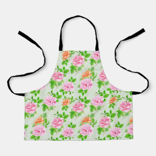 Tablier Motif élégant de roses florales feuilles vertes-23