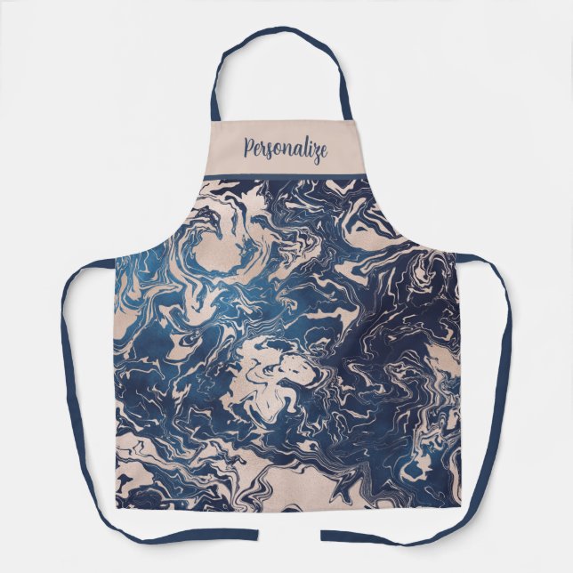 Tablier Motif élégant Indigo Blue Cream Marble (Recto)