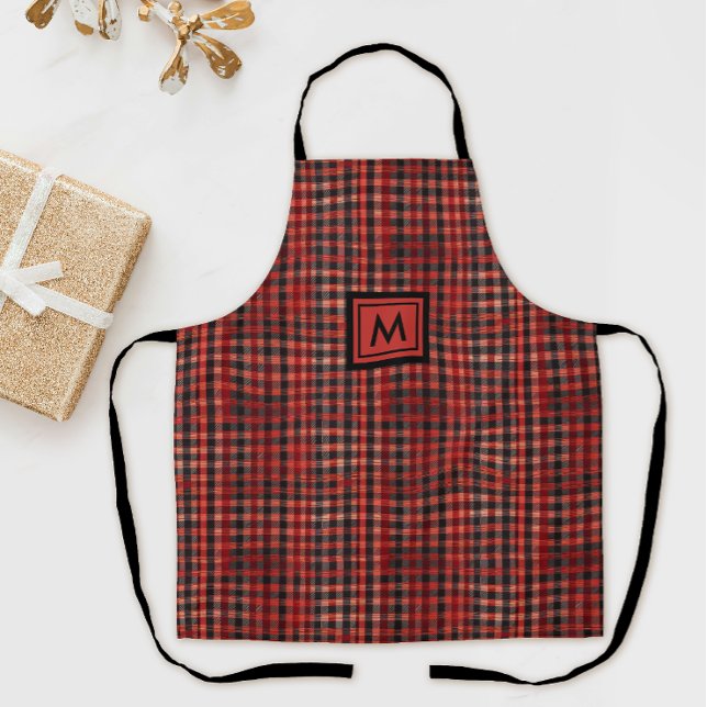 Tablier Motif Et Monogramme De Tartan Rouge Et Noir (Créateur téléchargé)