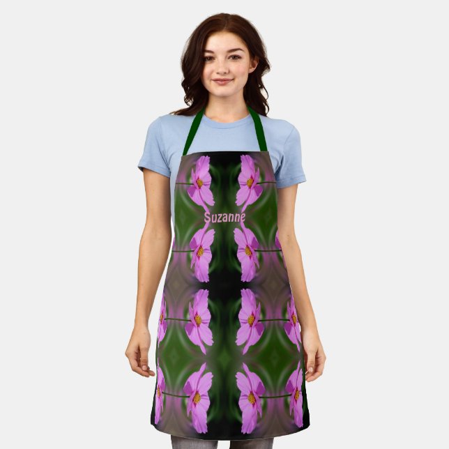 Tablier Motif Fleur Cosmos rose unique Personnalisé (Porté)