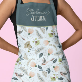 Tablier Motif Fleur Et Oiseaux Bohème Rétro Nom