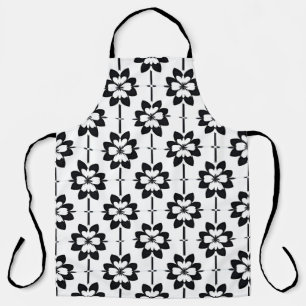 Tablier Motif floral abstrait noir et blanc