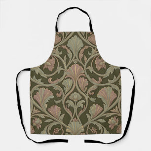 Tablier Motif floral Art Nouveau vert foncé rose vintage