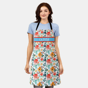 Tablier Motif floral avec nom personnalisé