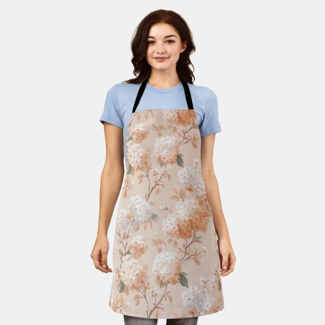 Tablier Motif floral blanc de fleur de pêche douce romanti (Porté)