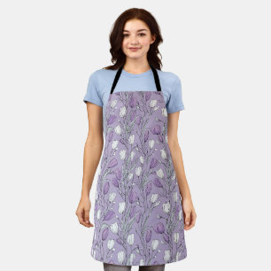Tablier Motif floral blanc tulipe lavande moderne